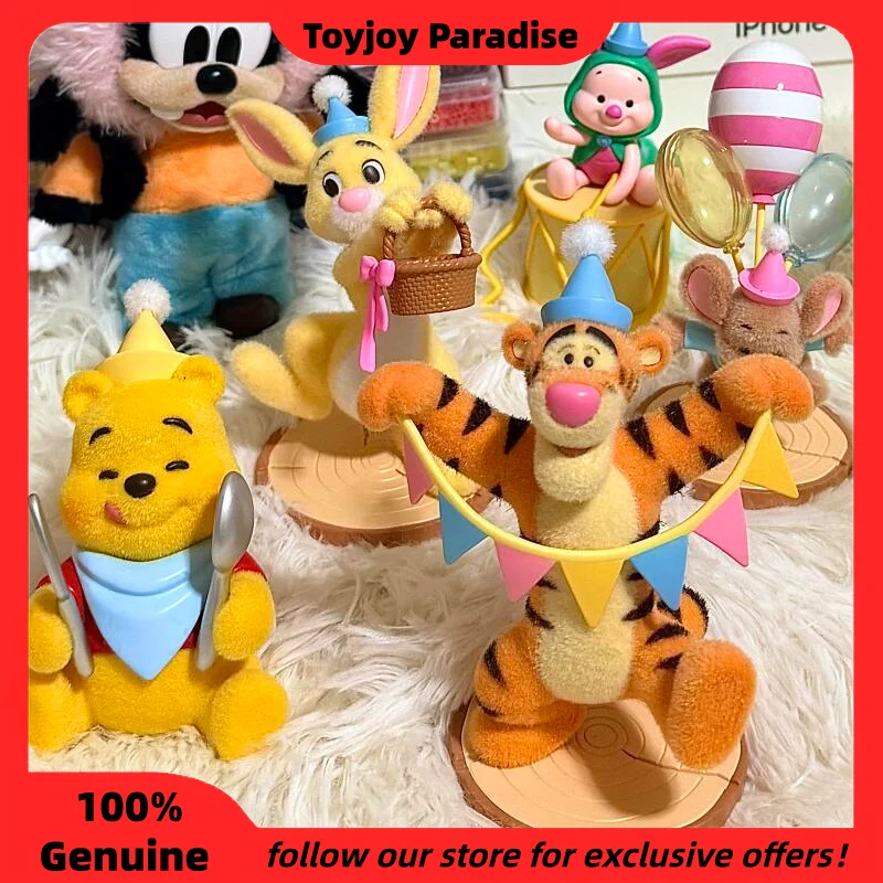 

New Genuine Winnie The Pooh Fun Party Series Blind Box Cute Collections Flocked Figurine Desktop Ornaments As Birthday Gifts