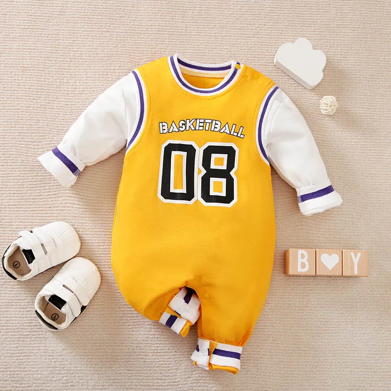 Spring And Autumn Boys And Girls' Sporty And Handsome Digital Printed Cotton Comfortable Long Sleeve Baby Bodysuit