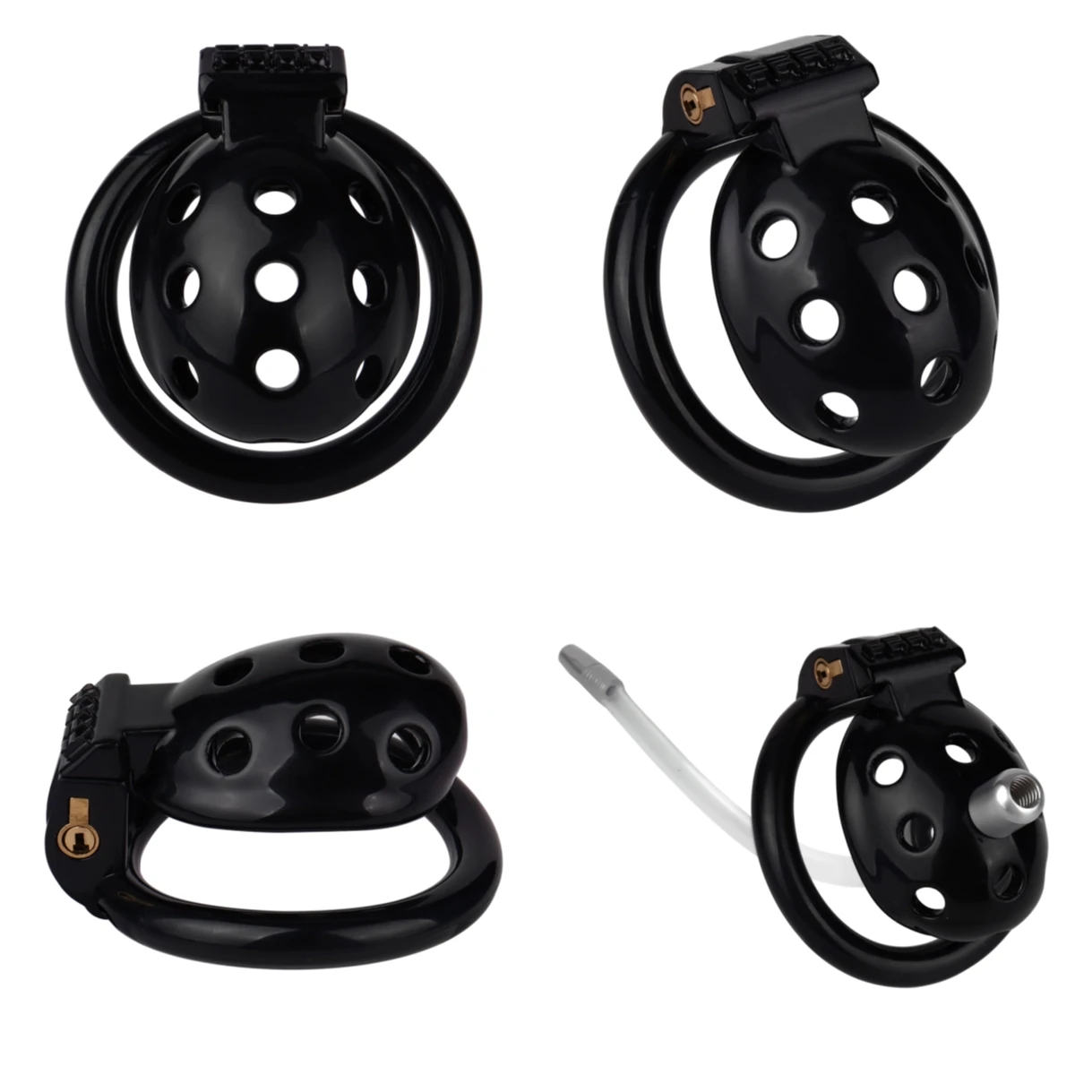 FRRK 핑크 중공 구멍 Sissies 순결 케이지 ABS 수지 4 크기 페니스 링 수탉 케이지 여성화 정조대 음모 숭배 페티쉬 섹스 토이