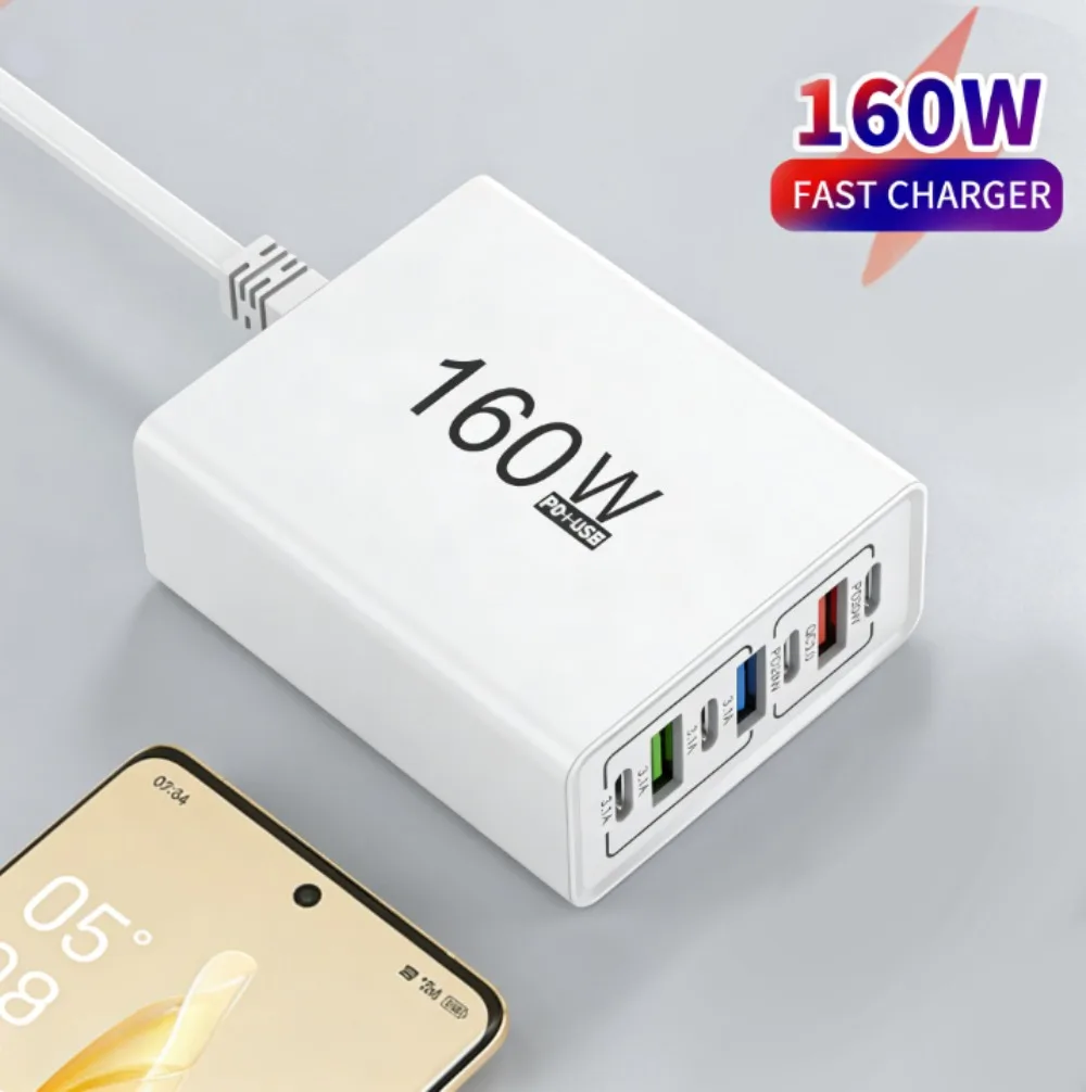 160W 7Port PD Fast Charging Charger Multi Port TypeC Quick Charge EU US Plug Travel Adapter for iPhone Xiaomi Huawei Samsung