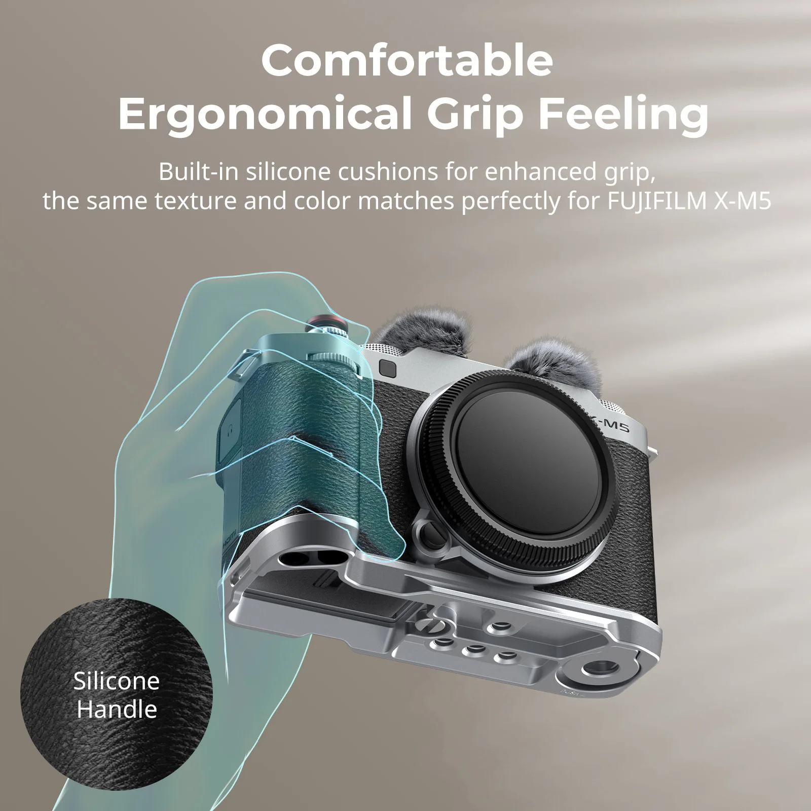 لوحة تثبيت على شكل حرف L من SmallRig مع مقبض سيليكون لـ FUJIFILM X-M5 مقبض سيليكون لـ X-M5 لون أسود فضي 4875
