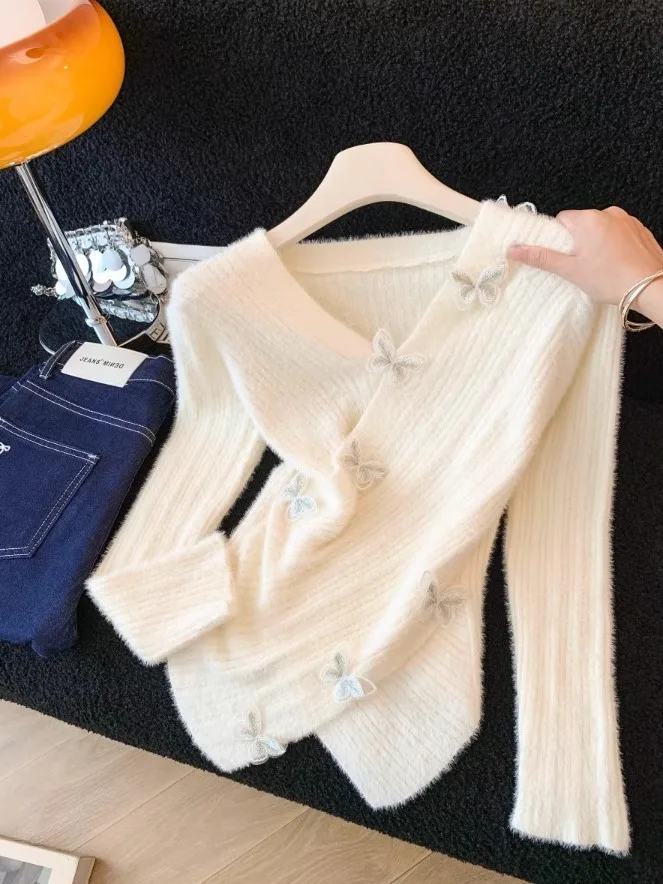 

Soft Sle Long Sve V-Ne вязаный свитер Base irt для женщин, элитный нежный модный осенне-зимний корейский хлопковый свитер