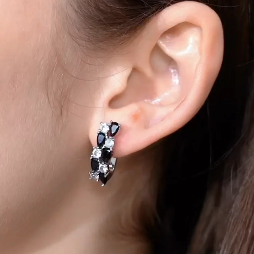 Black Awn 2026 Classic Silver Color Jewelry Black Spinel Stone Cute Stud Earrings for Women Bijoux Femme Boucles d\'oreilles I228