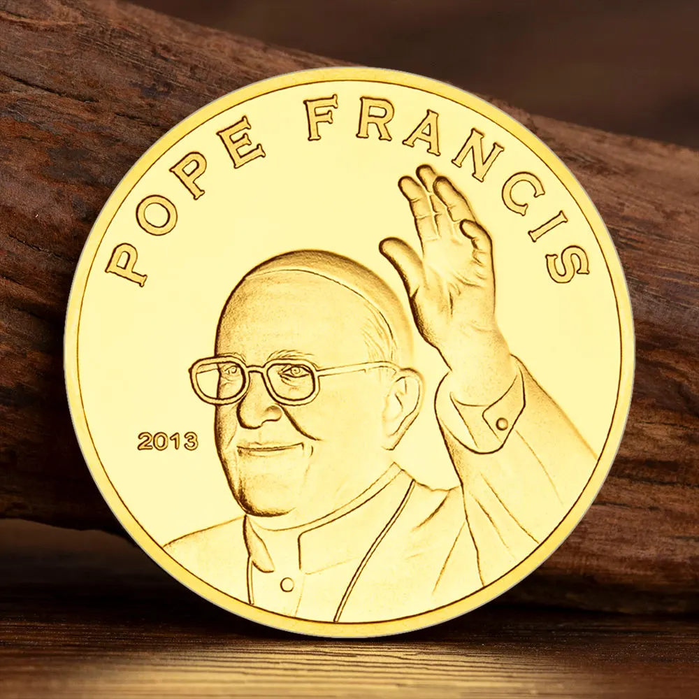 2013 البابا 266th للكنيسة الكاثوليكية البابا فرانسيس الذهبي مطلي تذكارية عملة تحصيل هدية ديكور المنزل #1