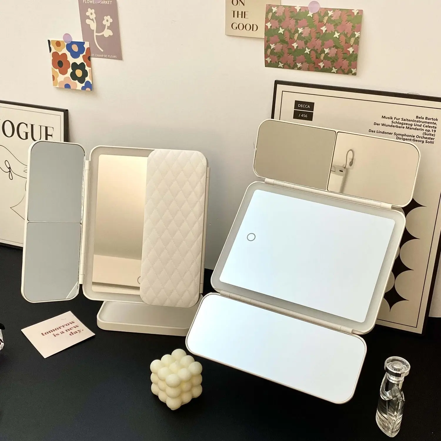 Customizable Trifold Makeup Mirror LED Lights Dorm Dressing Mirror Beauty Light up your fill light with Smart Complementary Make