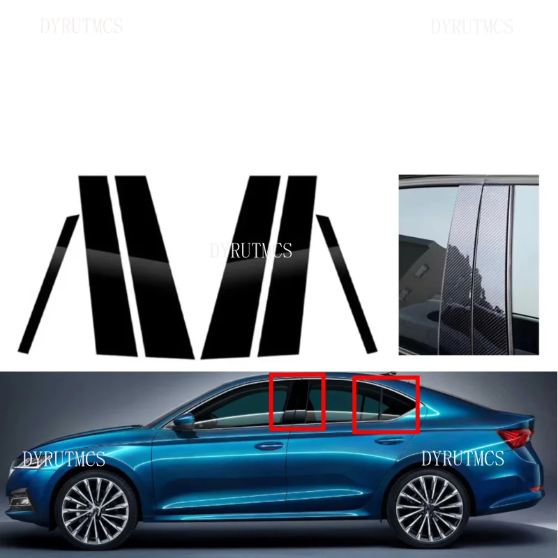 

6pcs Fit For Skoda Octavia Mk4 2020 2021 2022 2023 Gloss Black Pillar Posts Car Door Side Window Trim Sticker Decoration Cover
