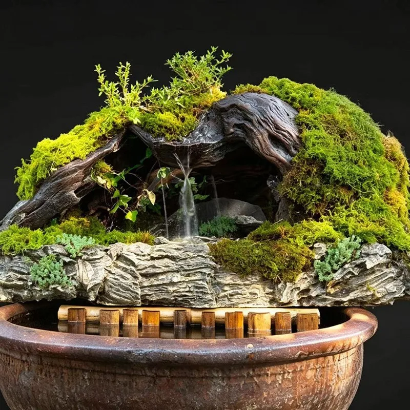 Rockery flowing water fish tank, water and land tank ancient fish farming landscape stone