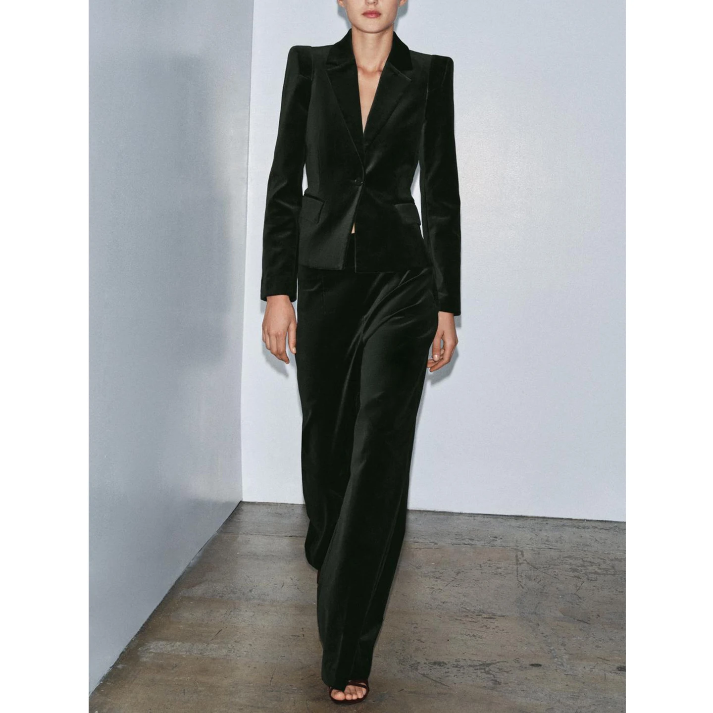 Abito su misura in velluto Jaet Long Sve Pantaloni a campana a vita alta Set Faion da donna Inverno Autunno Pendolarismo Sle