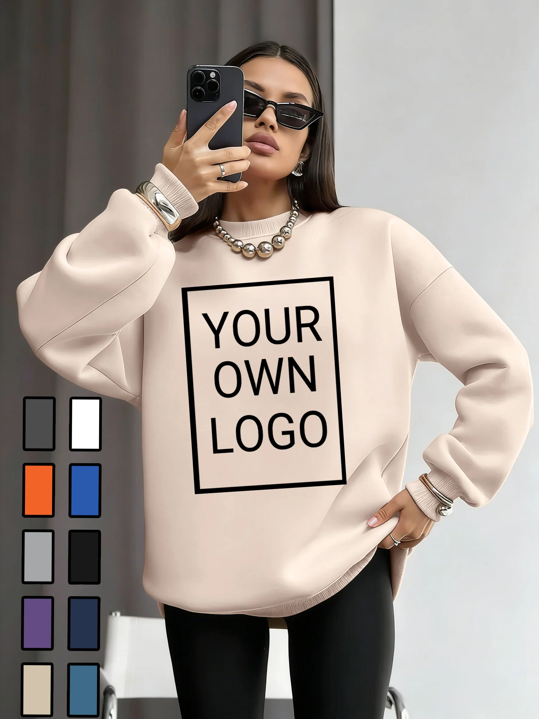 Korean Customized Logo Design Streetwear Women Fleece Jogging Sweatshirt Loose Autumn Clothes All-Match Crewneck Pullover