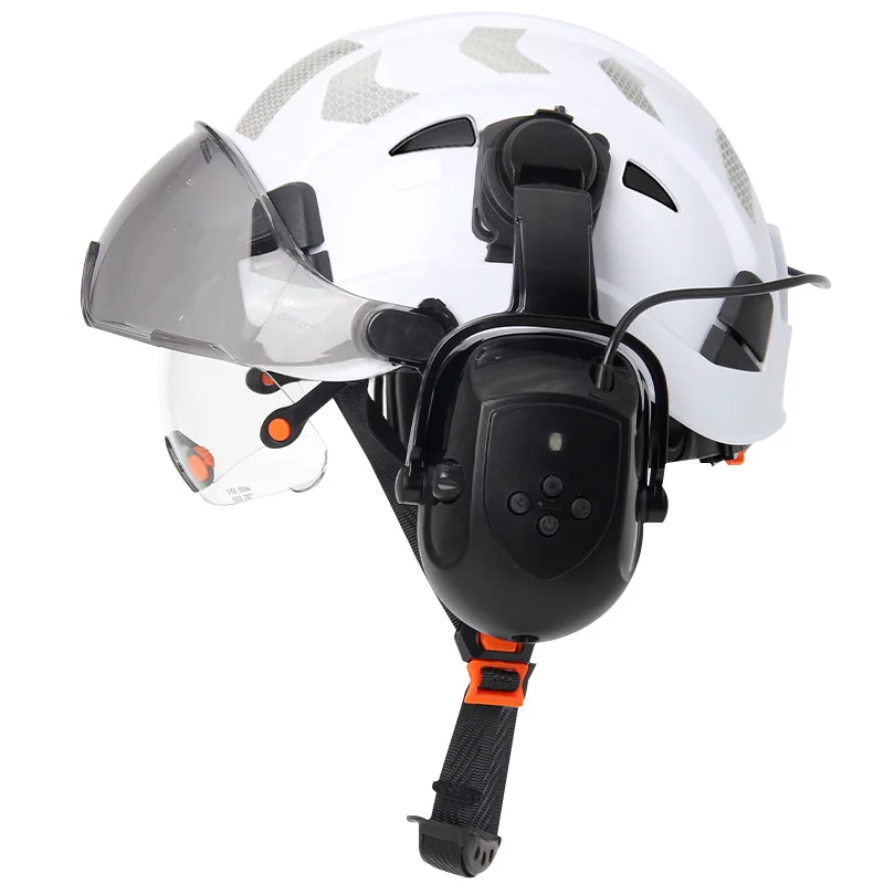 Bouwveiligheidshelm met Bluetooth 5.0 Ruisonderdrukking Oorbeschermers voor ingenieur ABS HardHat met vizieren Industriële hoed ANSI