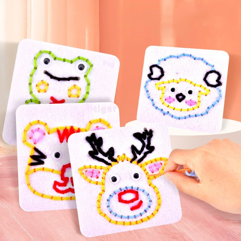 Zestaw do szycia DIY dla dzieci maluch trening motoryki małej zabawki do gwintowania Cute Cartoon włóknina rzemiosło artystyczne Montessori tablice sensoryczne