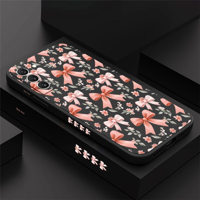 S26 Ultra Bow Knots Flower Print Phone Case For Samsung Galaxy S25 Edge S24 FE S23 Plus S20 S22+ S21 Matte Silicone Soft Cover