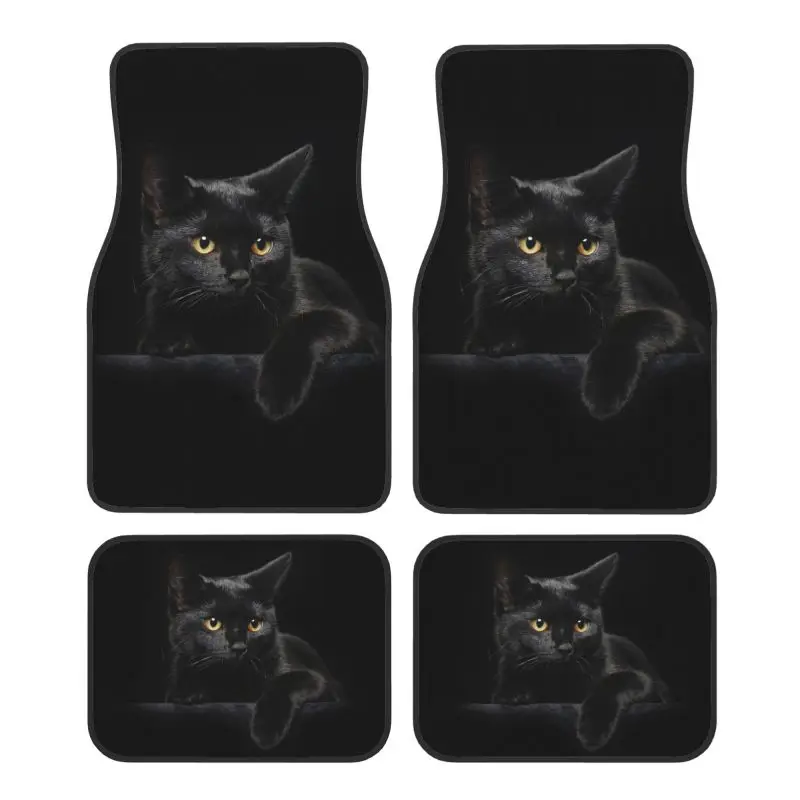 Black Cat Floor Mats of 4 Pcs Non Slip Front and Rear Foot Mats with Rubber Backing Auto Accessories Universal Fit for Most Car
