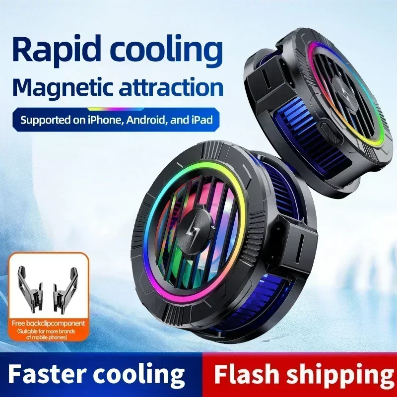 

P66 Mobile Phone ABS+Alloy Magnetic Semiconductor Radiator w/ RGB Colorful Light for IOS Android Gaming Accessories Cooling Fan