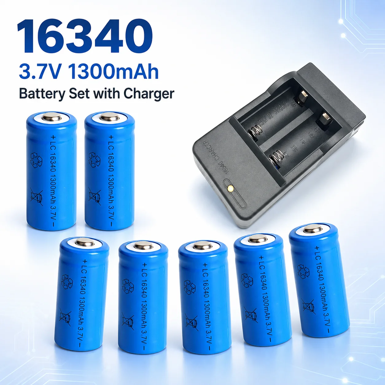 CR123A 16340 3.7V 1300mAh Rechargeable Lithium Battery Portable Pack With Travel Charger For Outdoor Flashlight