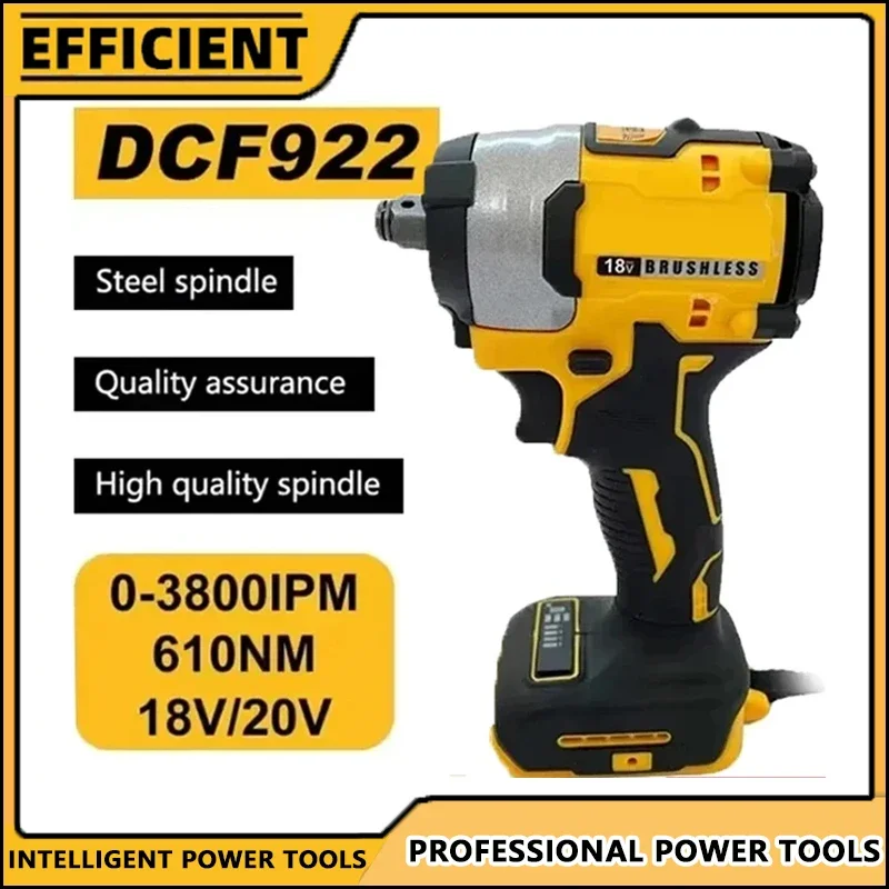 

FitDEWALT DCF922 Brushless Impact Wrench Cordless Driver 610N.m Large Torque 18V Battery Variable Speed Electric Wrench Tools