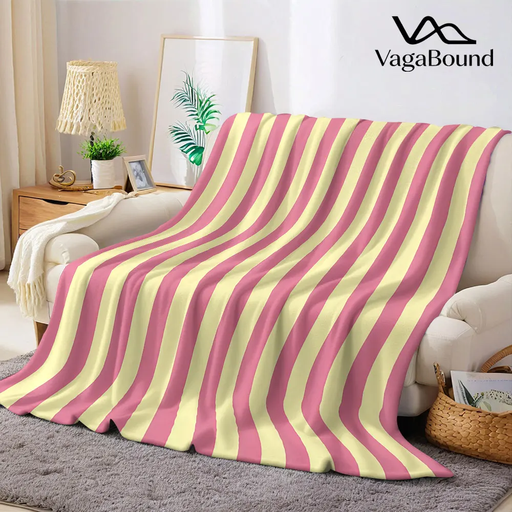 Pink Yellow Vertical Stripe Flannel Blanket Warm Soft Halloween Christmas Decorative Couch Warm Cozy All-Season Gift