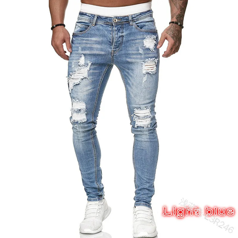 Jean Slim Déchiré en Denim pour Homme, Pantalon Vintage, Délavé, Solide, Surintendant, Décontracté, Slim Fit, Noir, Bleu, Style de Rue, à la Mode, 2023 S2971bc5627004beabe4a95f74c6207666