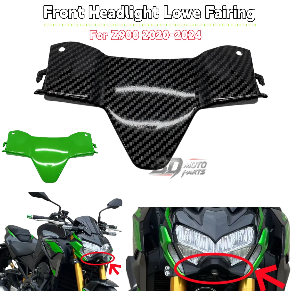 For Kawasaki Z900 ZR900 2020 2021 2022 2023 2024 Front Headlight Lower Nose Cover Cowl Fairing Nose Front  Air Duct Spoiler Kit