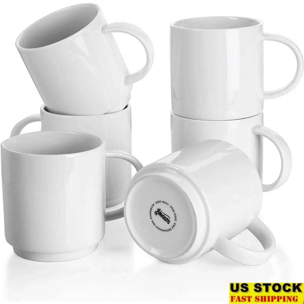 

Stackable Porcelain Coffee Mugs Set of 6 Dishwasher Microwave Oven Safe Ideal Latte Cappuccino Coffee Lovers Kitchen Café