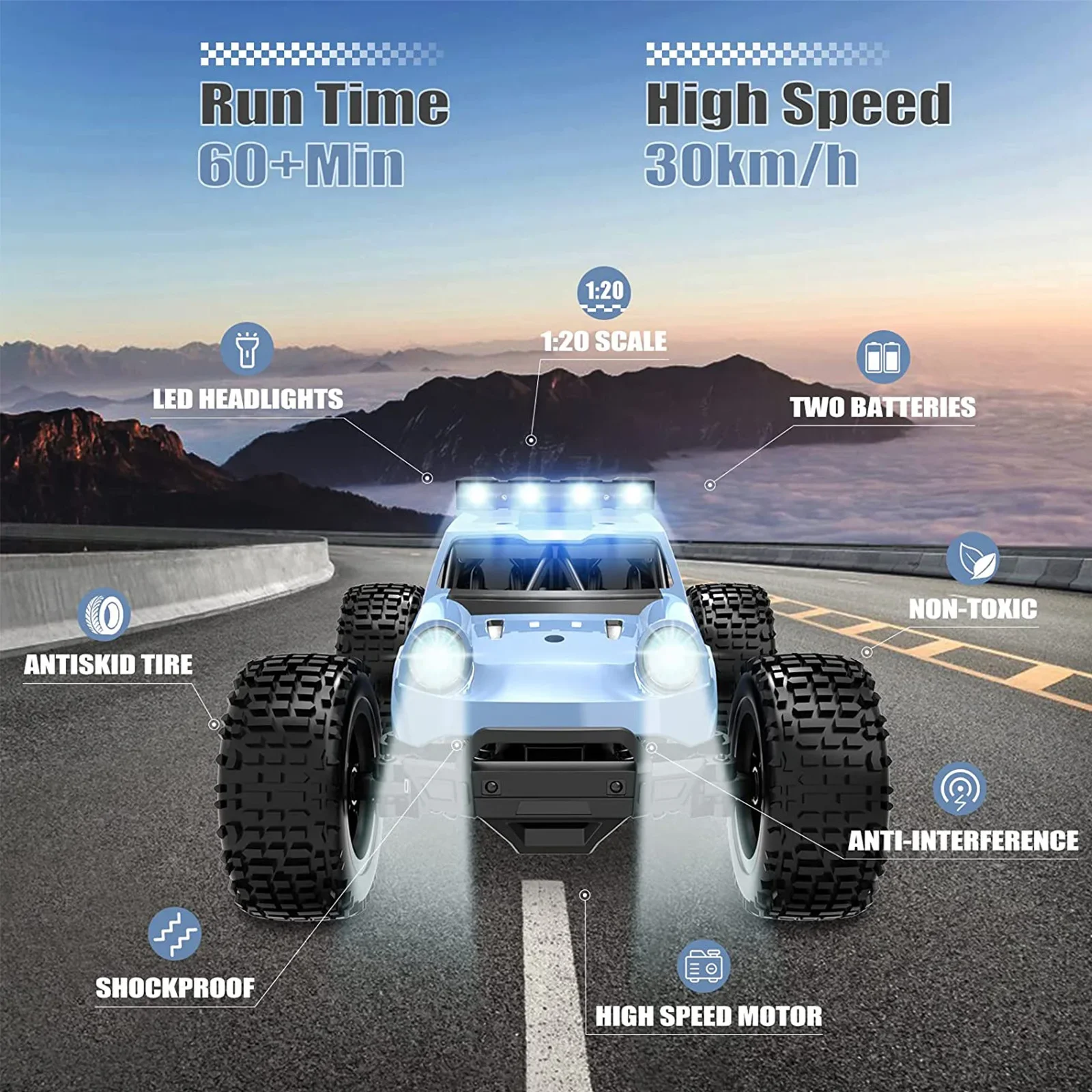 1:20 RC 4WD Off-Road Remote Control Car Big Tire High Speed Electric Racing Zabawki dla dzieci Outdoor Kid Game Gifts Boy