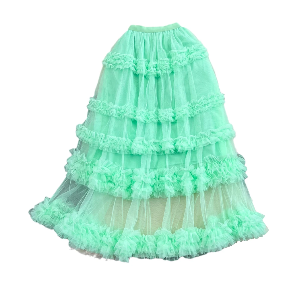 High Waist A-Line  Skirt with Lace And Elastic Waist Mid-Length Over-Knee Multi-Layered Cake Sle Fairy T Skirt