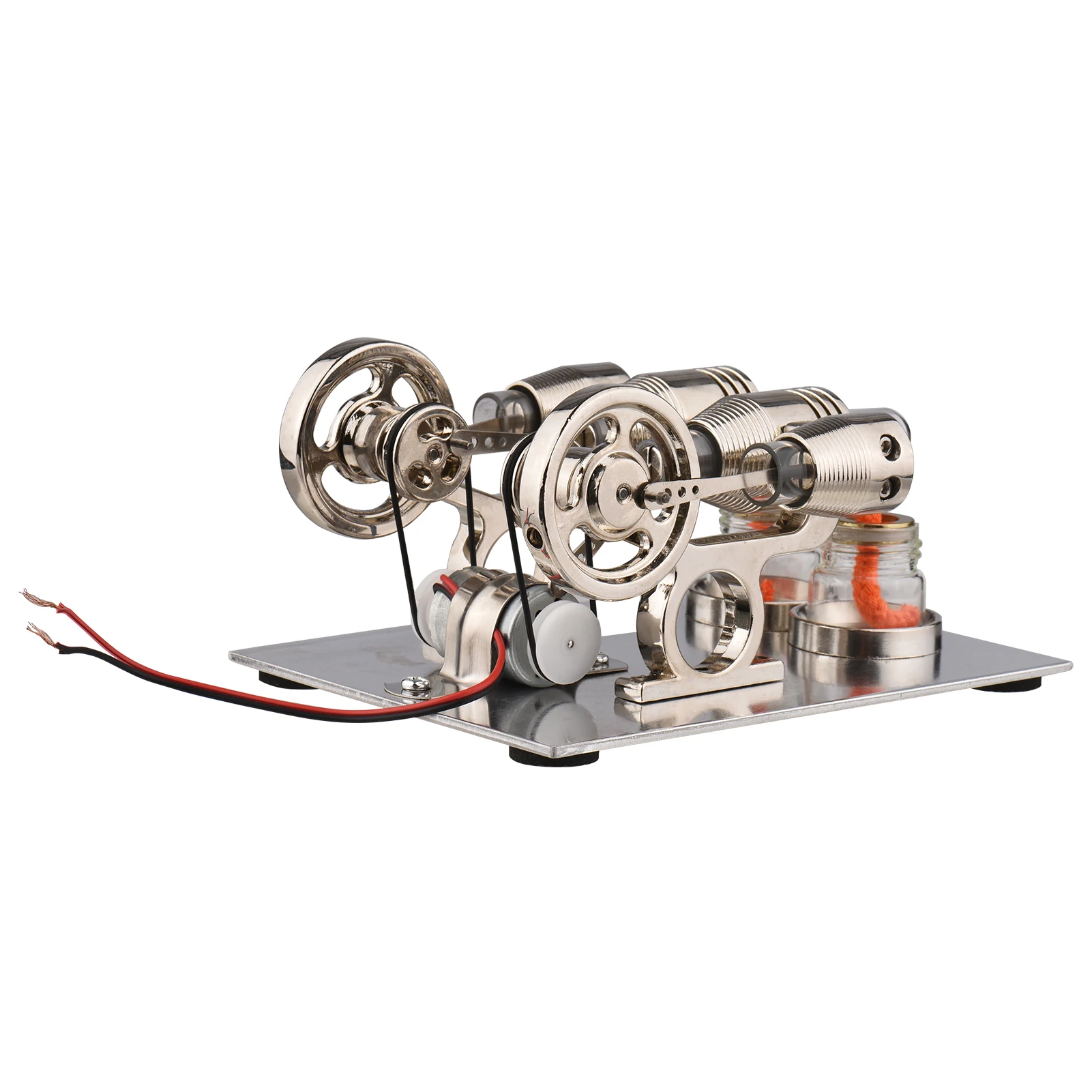 Stirling Engine Kit Dual Engine Generator Hot Air Motor Model Physical Generator Model with Flywheel Design Science Experiment