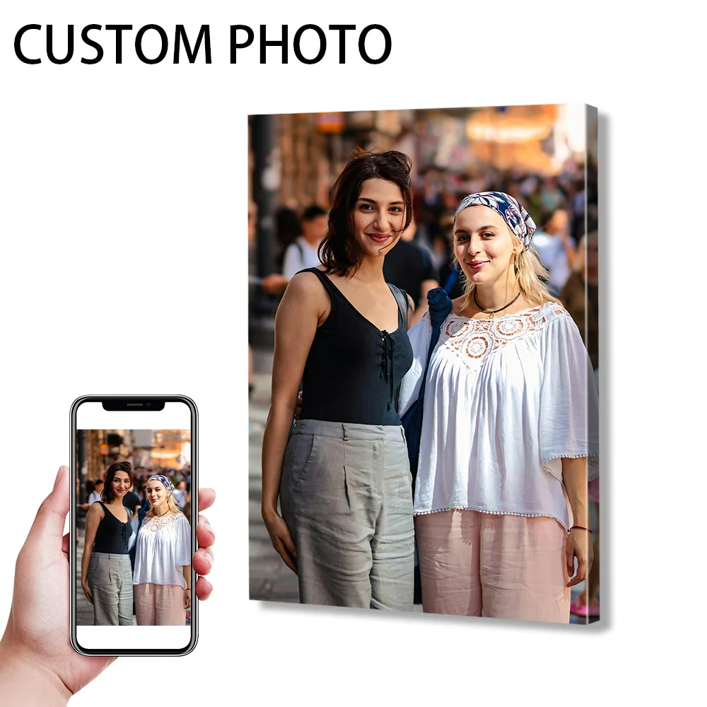 1 Pc Customized Photos on Canvas with DIY Wood Frame or frameless poster,Personalized Custom Photos for Your Lover,family,friend