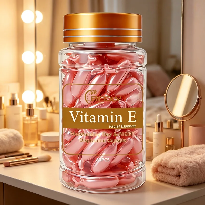 80 cápsulas de esencia facial con vitamina E, hidratante de día y de noche, hidratación profunda, deja la piel suave y flexible, envase en cápsulas rosas, seguro e higiénico, fácil de transportar