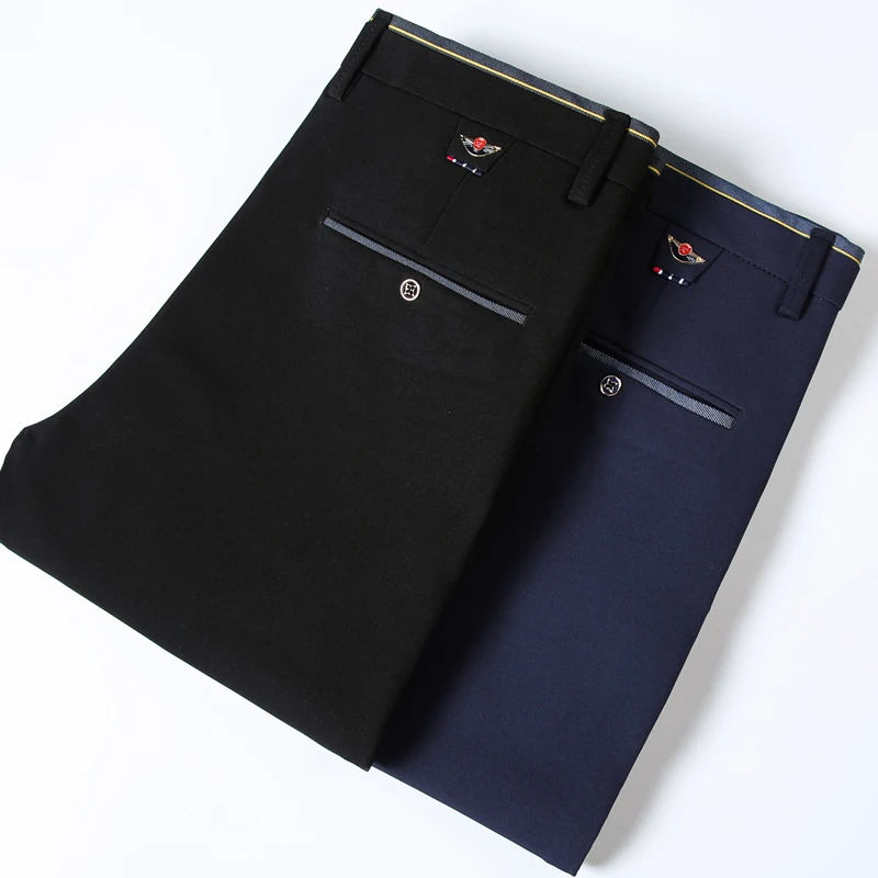 Pantalones de traje de lana cálidos de invierno para hombre, pantalones casuales gruesos formales rectos para oficina de negocios, pantalones térmicos de terciopelo clásicos elásticos