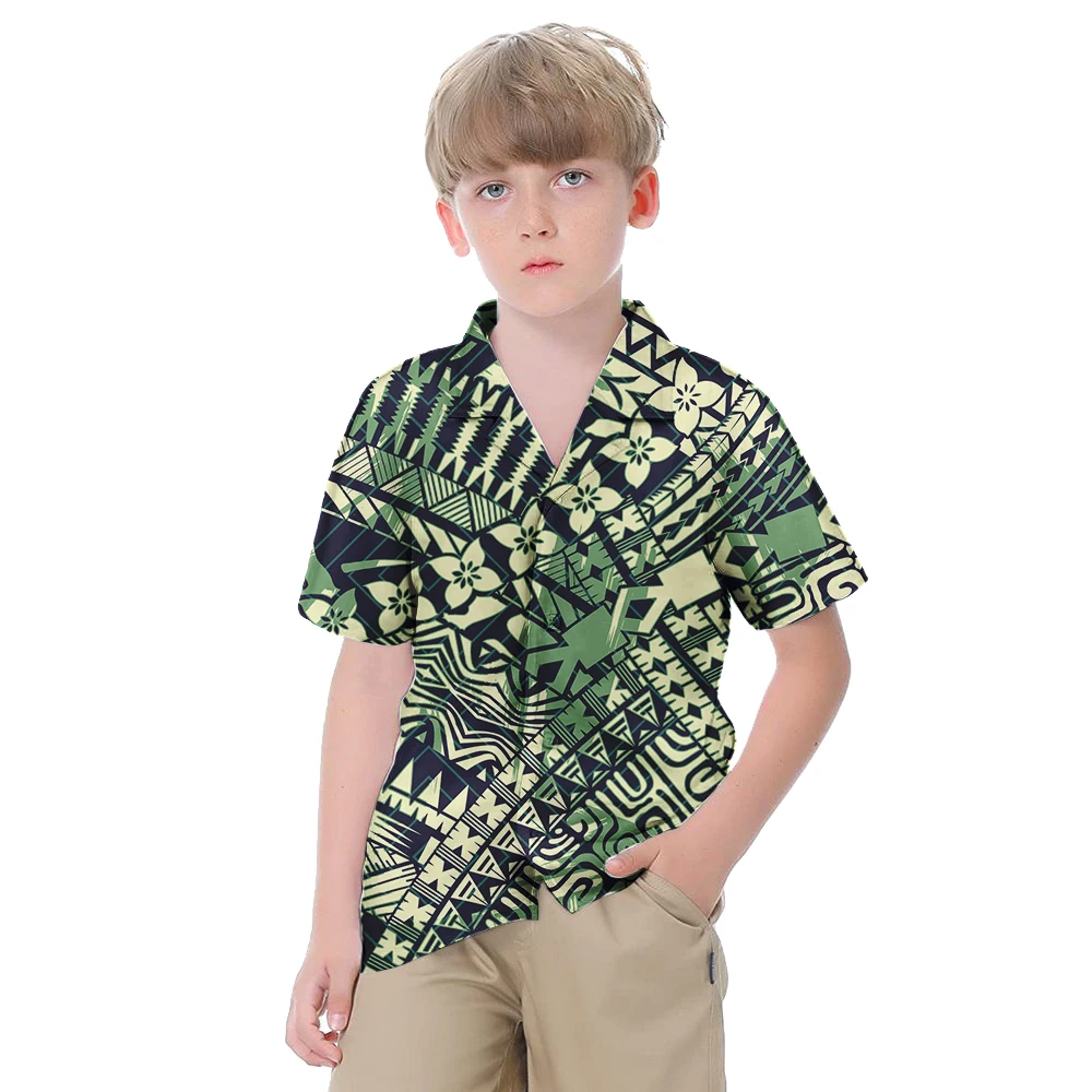 

High Quality Customize Toddler Clothes Button Down Summer Boys Shirts Polynesian Tribal Printed Hawaiian Shirt For Kids