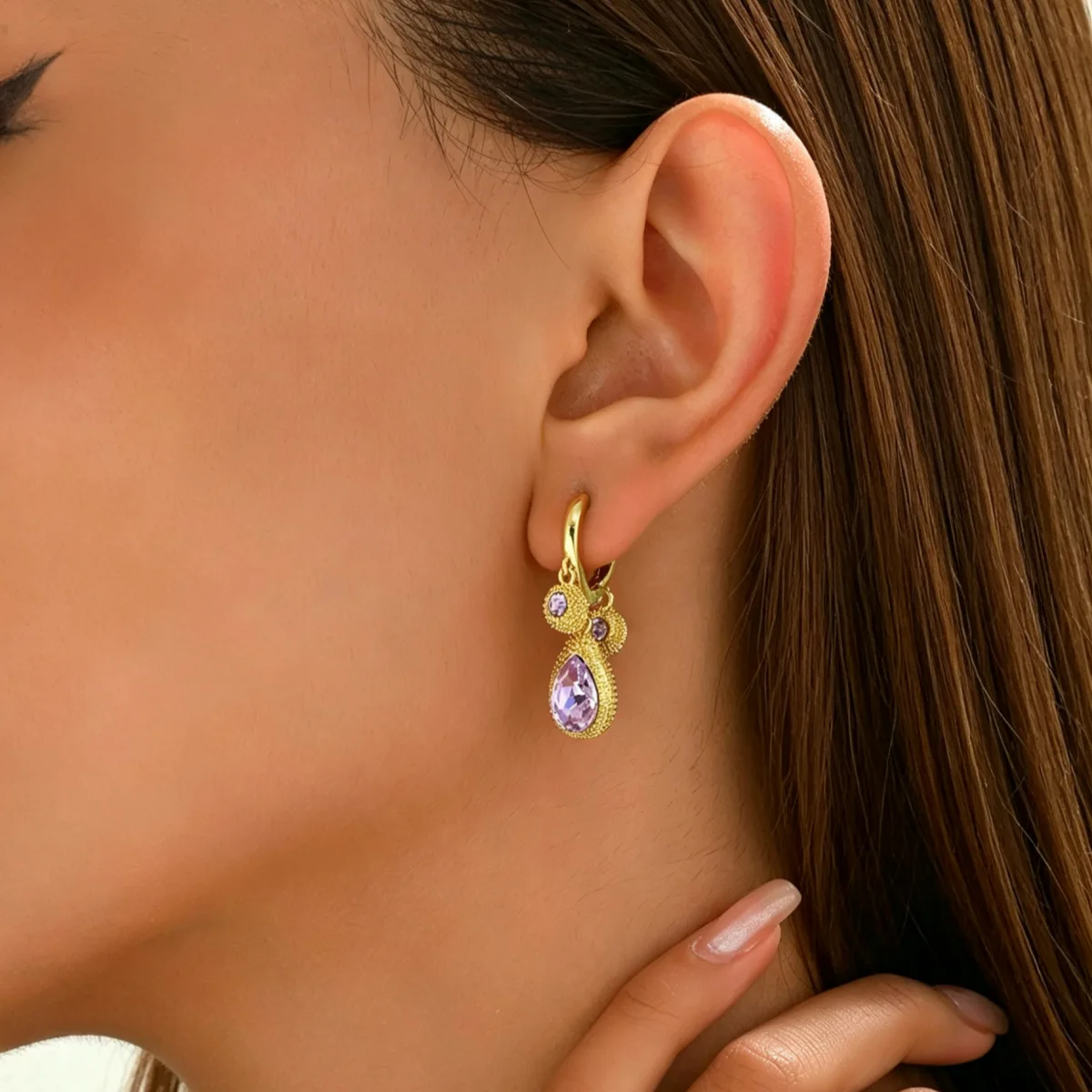 Exquisite fashion high sense purple ball durian ear buckle necklace femininity versatile Internet celebrity new niche ear