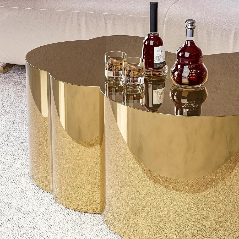 Modern Gold Stainless Coffee Table, Large Cloud Fashion Design Accent Table for Living Room Bedroom