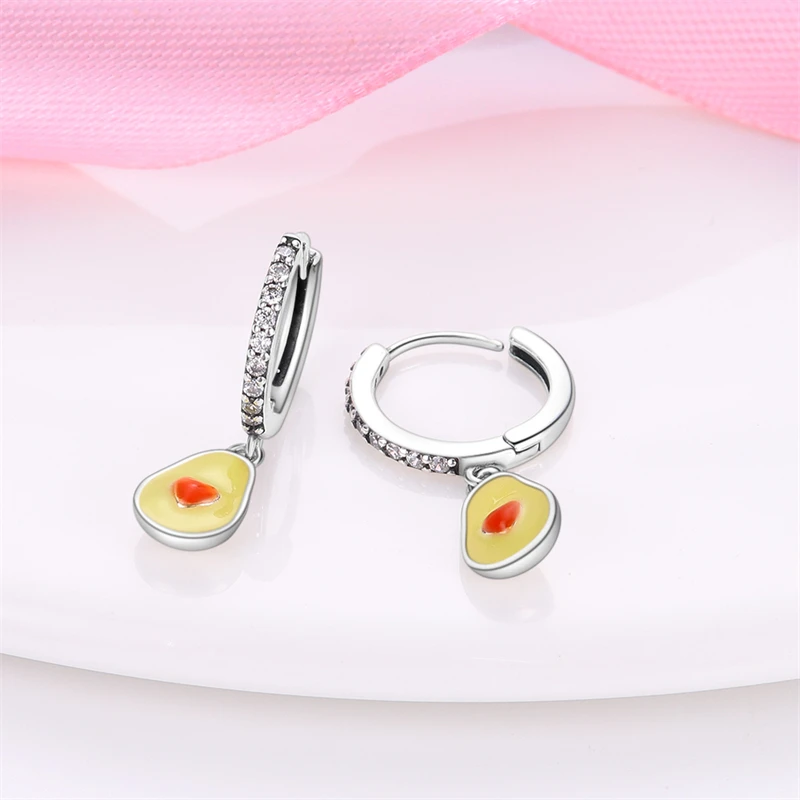 925 Sterling Silver Fruit Avocado Sweetheart Zircon Hoop Earrings for Women Fashion Earrings Jewelry Gifts for Women Girls