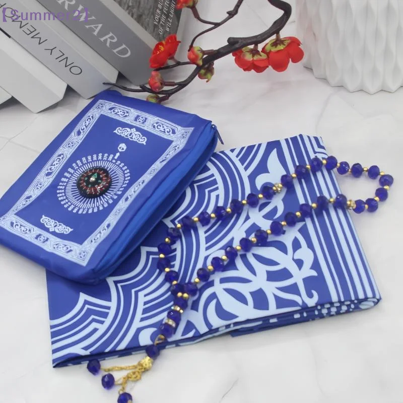 Islamic Travel Prayer Mat With Beads Portable Prayer Rug With Compass Waterproof Muslim Prayer Mat For Ramadan Gifts〔Sum2〕