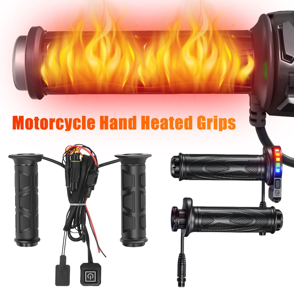 12V Hand Heated Grips For Motorcycles 3/5-Gears Temperature Adjustable ATV Heated Grips Winter Handlebar Heater Motorcycle Parts