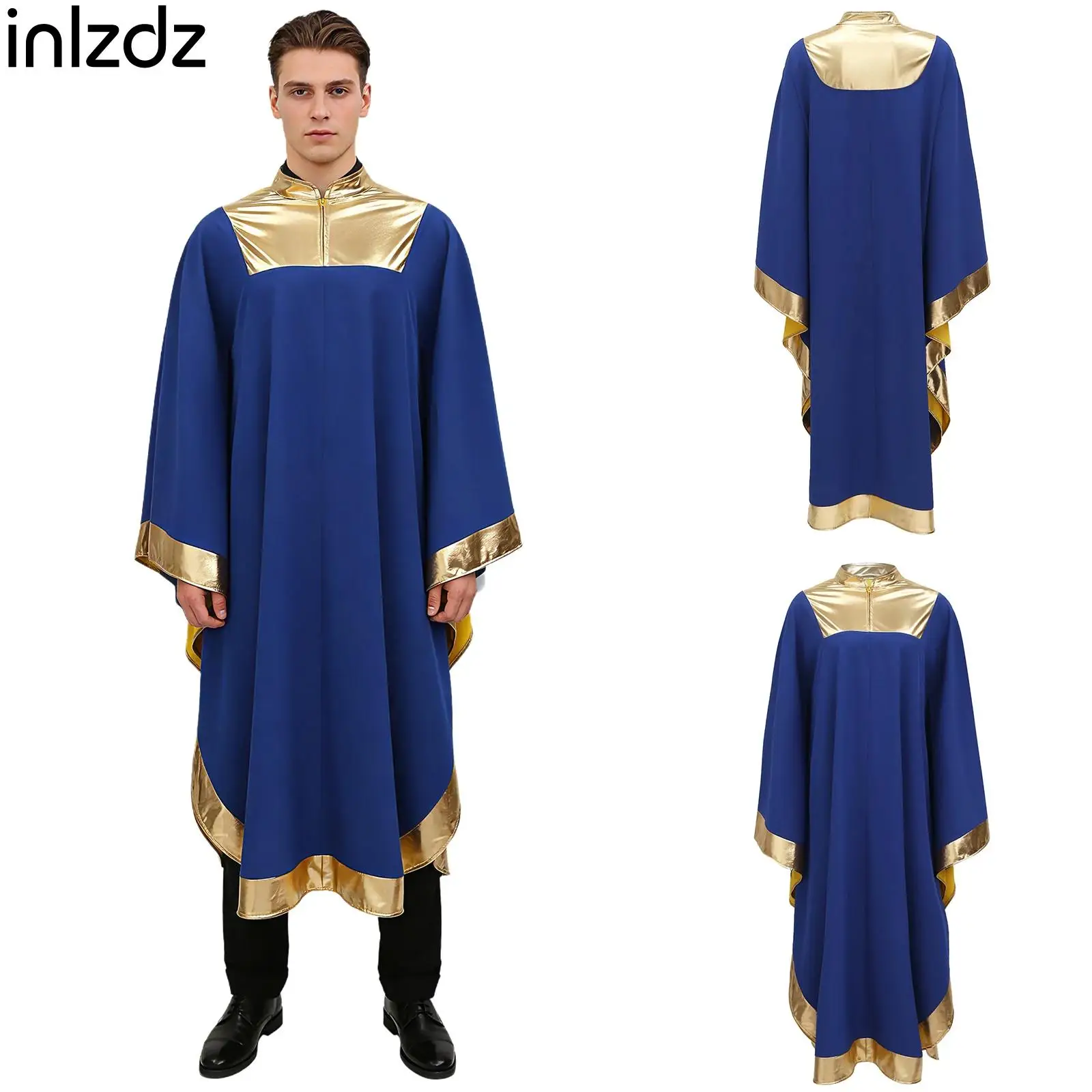 

Mens Church Choir Worship Praise Dance Robe Metallic Shiny Cassock Graduation Gown Festival Baptism Judge Pastor Cosplay Costume