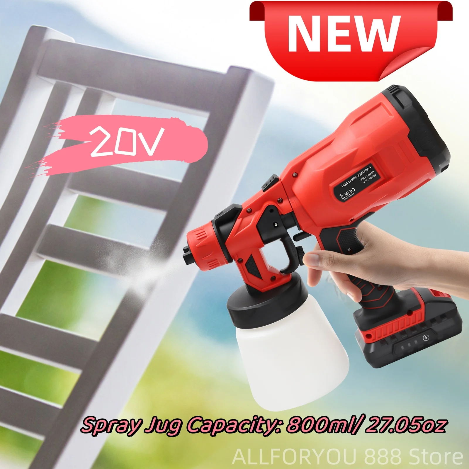 20V 800ML Hand-held Cordless High Pressure Paint Sprayer  for Coatings, Formaldehyde Treatment,etc.