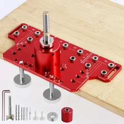 Shelf Hole Jig Concealed Hinge Jig 3-in-1, Shelf Pin Drilling Jig Aluminum Alloy Cabinet Hinge Jig with 35mm Hole Drill Bits