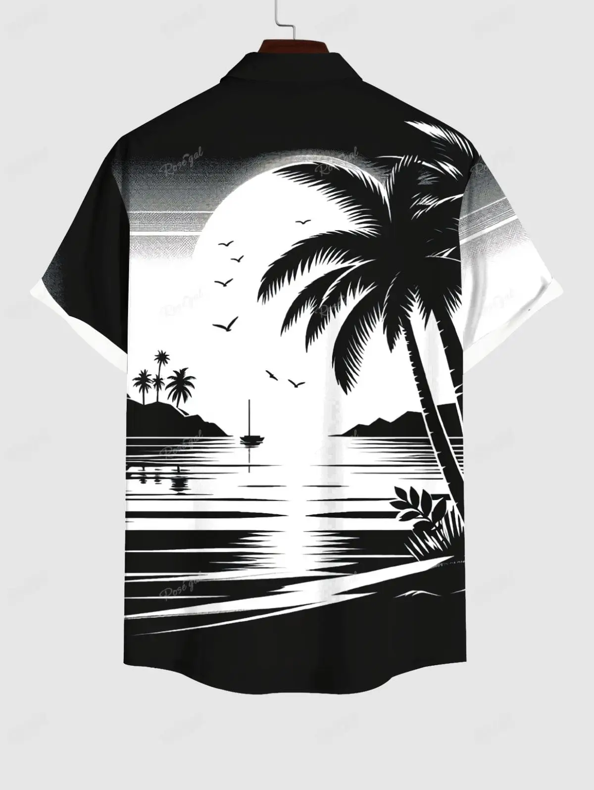 S-3XL Women\'s Dresses And Men\'s Shirt Ink Painting Coconut Tree Sun Sea Bird Print Hawaii Beach Outfit Matching Set For Couples