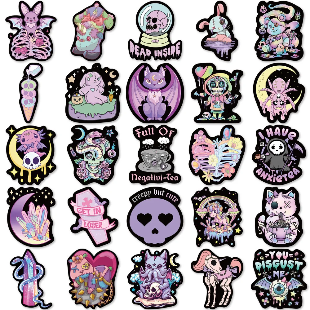 10/30/56pcs Cute Gothic Dark Horror Stickers Halloween Imp Skull Cartoon Decals for Kids Notebook Laptop Guitar Car Sticker Toy