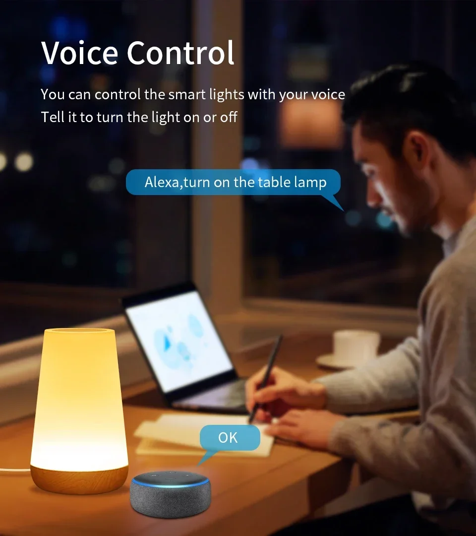 Tuya WiFi Smart Light Bedside Led Night Lights Dimmable Table Lamp RGB Touch Lamp Voice APP Control Google Home Alexa Smartlife