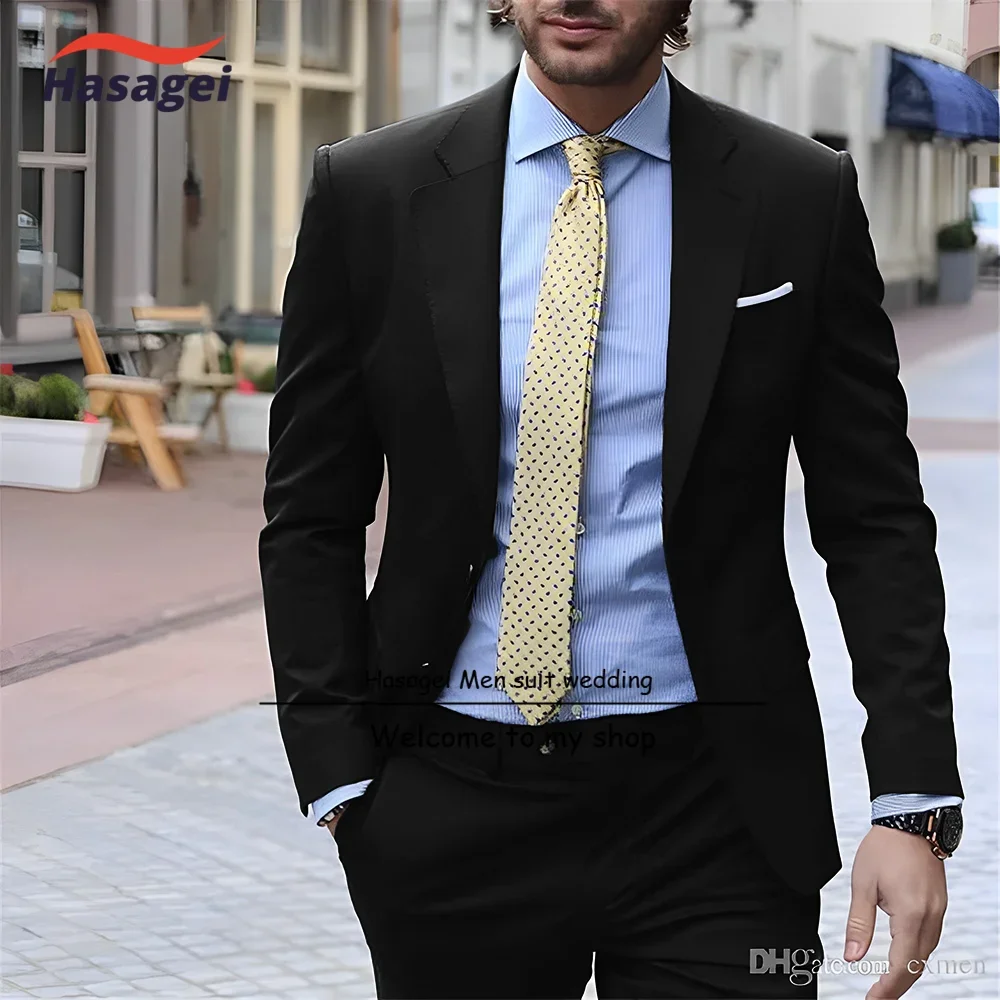 Navy Elegant Men\'s Suit Business Formal Work Wear Slim Fit Pants Jacket 2 Piece Set Groom Wedding Tuxedo