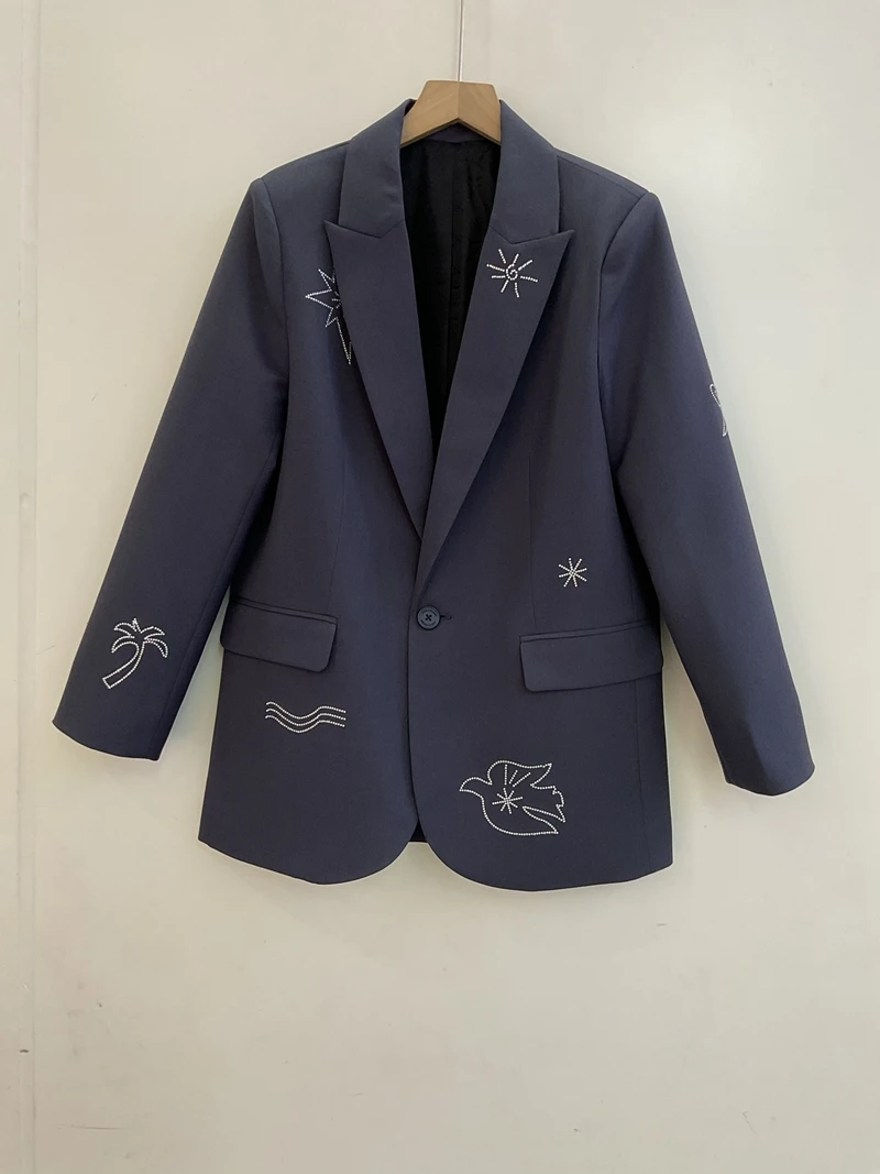 

Women's Spring 2026 New Comfortable and Casual High Quality Star Bird Hot Diamond Black Suit Jacket
