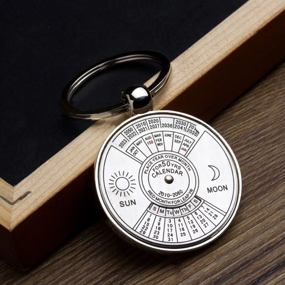 50 Years Calendar Sun Moon Carving Gift Metal Carving Keyring Carving Gift Perpetual Calendar Keychain Ring