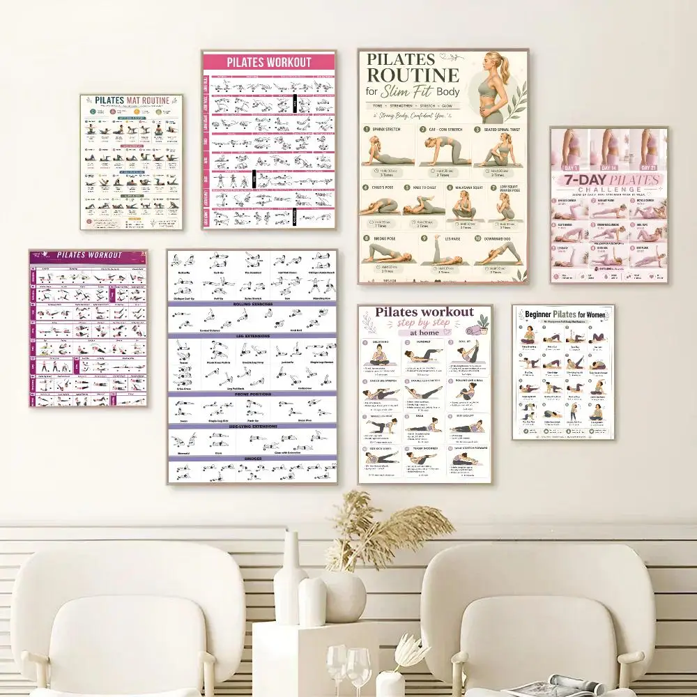 Pilates Training Chart Poster Self-adhesive Art Waterproof Paper Sticker Coffee House Bar Dorm Room Wall Decor