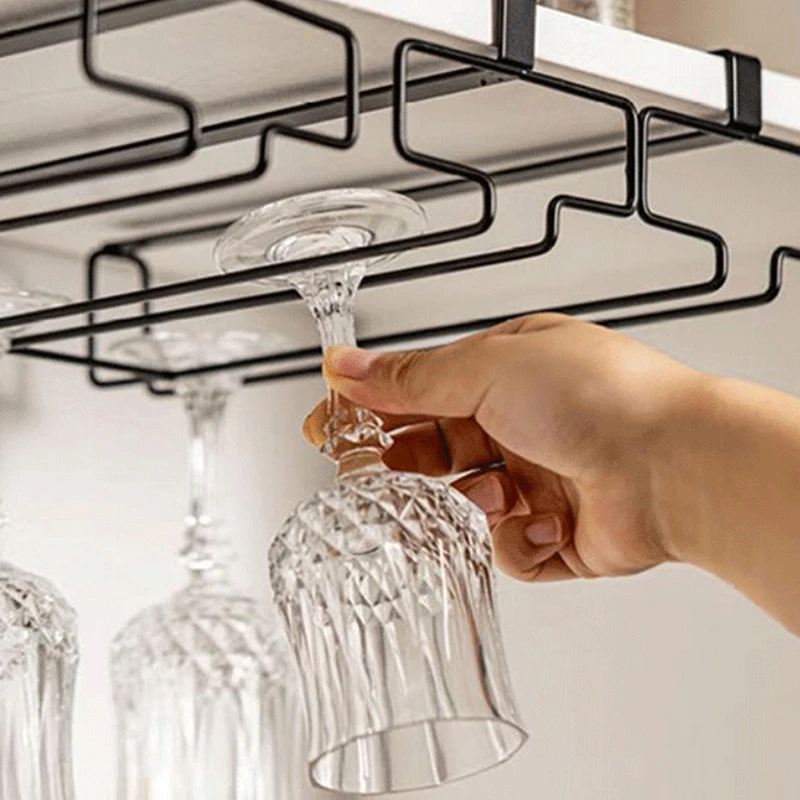 

1pcs New Glass Goblets Hanger Rack Upside Down Stemware Home Pub Holder Stainless Steel Shelf Organizer No Installation Required