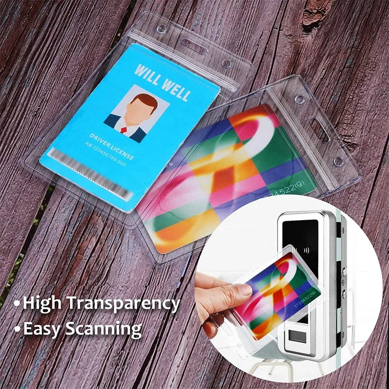 50Pcs ID Card Name Badge Holder Clear Plastic Name Badge ID Card Holders Transparent PVC Card Sleeve Pouch Waterproof