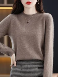 Suéter de cachemira con cuello redondo para mujer, jersey de lana merina de manga larga, Tops cómodos de punto clásicos a la moda, otoño e invierno, 100%