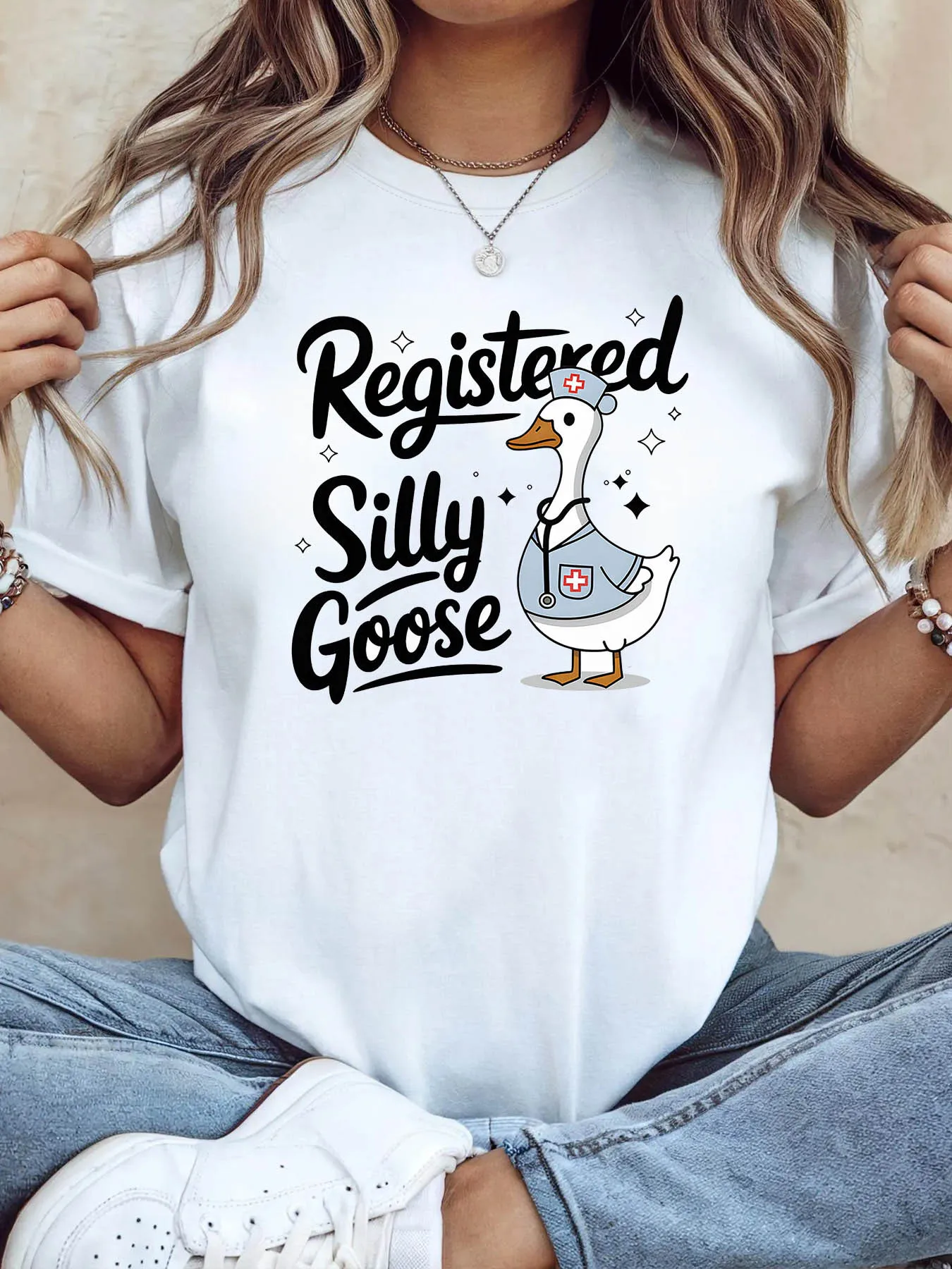 Women's Registered Silly Goose Funny Theme T-Shirt Cartoon Goose Graphic Casual Short Sleeve Tee Tops Cute Y2k T Shirt Clothes